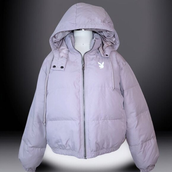 Playboy x PacSun Light Mauve gray hooded Puffer Jacket - Picture 1 of 9